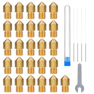 imageELEGOO 5pcs Harden Steel Nozzles MK8 Extruder Nozzles 04mm06mm08mm Multi Sizes WearResistant 3D Printer Nozzles with DIY Tools Compatible with Neptune 3 Series and MoreBrass Multi Sizes