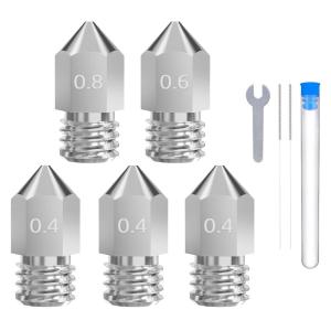 imageELEGOO 5pcs Harden Steel Nozzles MK8 Extruder Nozzles 04mm06mm08mm Multi Sizes WearResistant 3D Printer Nozzles with DIY Tools Compatible with Neptune 3 Series and MoreHarden Steel Multi Sizes