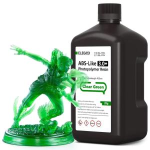 imageELEGOO ABSLike Resin 30 Resin for 3D Printer with Higher HeatResistance Low Viscosity High Precision Fast Curing and High Toughness Compatibale for LCDDLPMSLA 3D Printers Black 1000gClear Green