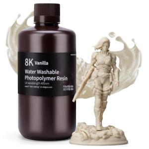 imageELEGOO 8K Water Washable 3D Printer Resin Low Odor High Precision 405nm Rapid UV Curing Photopolymer Resin for Mars Saturn Jupiter LCD DLP MSLA 3D Printers Space Grey 1000g8K Vanilla