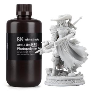 imageELEGOO ABSLike 3D Printer Resin 30 405nm UV Curing Photopolymer Resina for Mars Saturn Jupiter MSLA DLP LCD Impresora with High Strength and Toughness Low Viscosity Translucent 1000gWhite Smoke