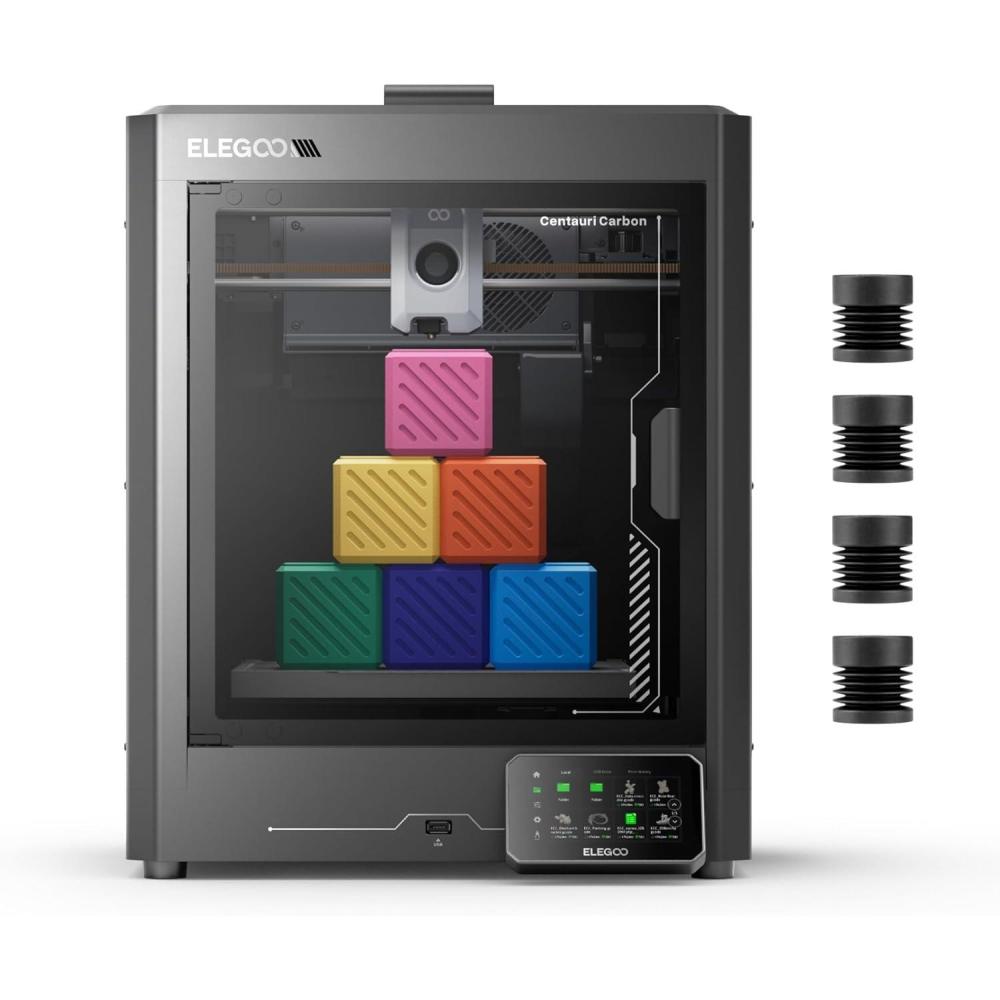 imageELEGOO Centauri Carbon 2 Combo Multi Color 3D Printer CoreXY 500mms High Speed Multicolor Printing with Canvas 1Click Full Auto Leveling and 350C HighTemp Nozzle 256x256x256mm Build VolumeCentauri Carbon