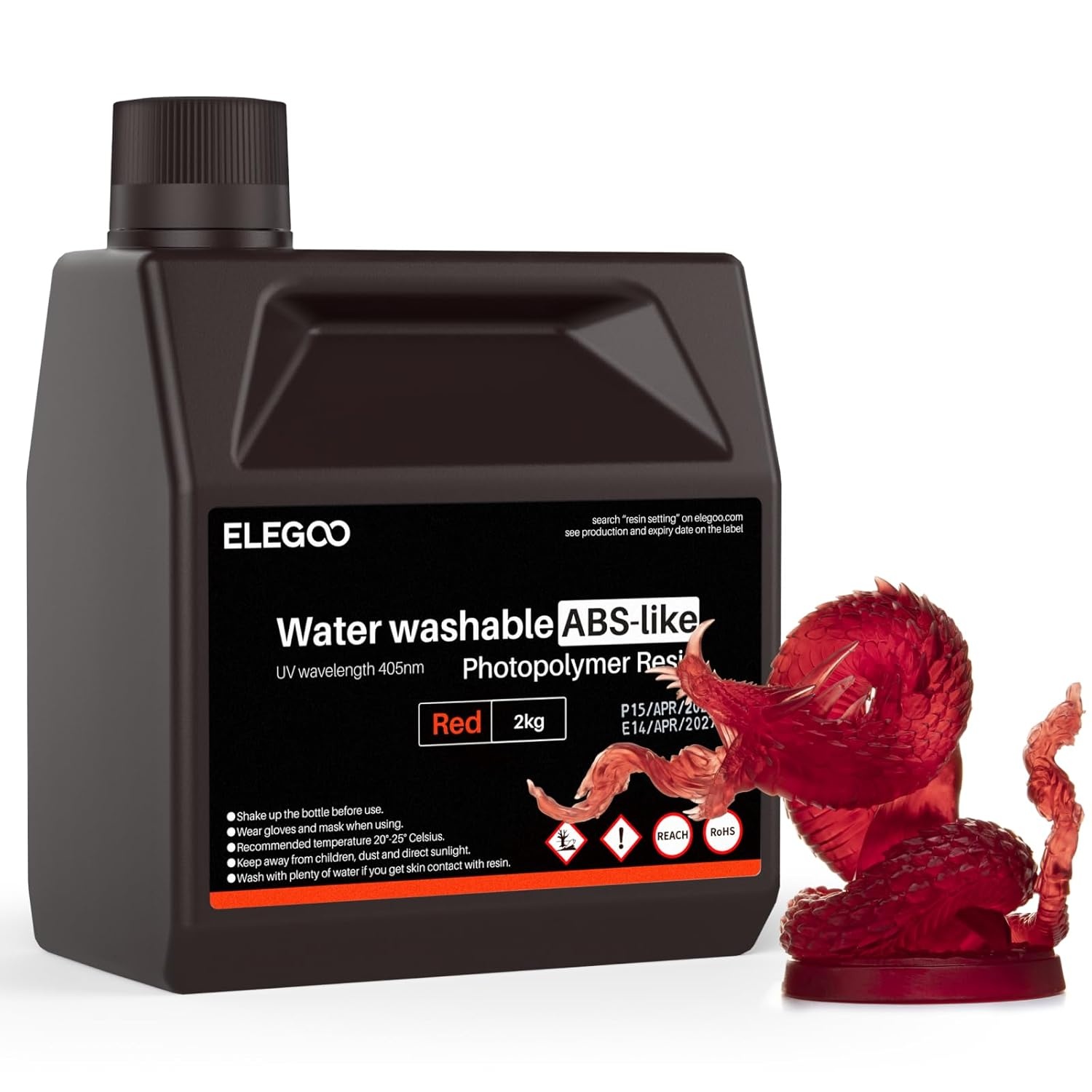 image:imageELEGOO 8K Water Washable ABSLike Resin for 3D Prints High Toughness Low Odor Perfect for Miniatures Prototypes amp Functional Parts Compatible with MSLADLPLCD 3D Printers Red Clay 2000gClear Red