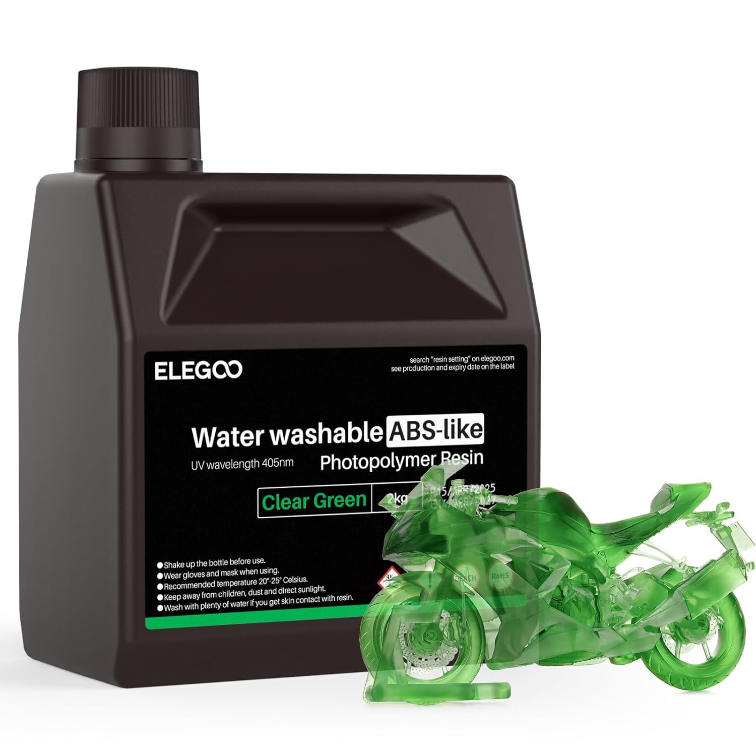 image:imageELEGOO 8K Water Washable ABSLike Resin for 3D Prints High Toughness Low Odor Perfect for Miniatures Prototypes amp Functional Parts Compatible with MSLADLPLCD 3D Printers Red Clay 2000gClear Green