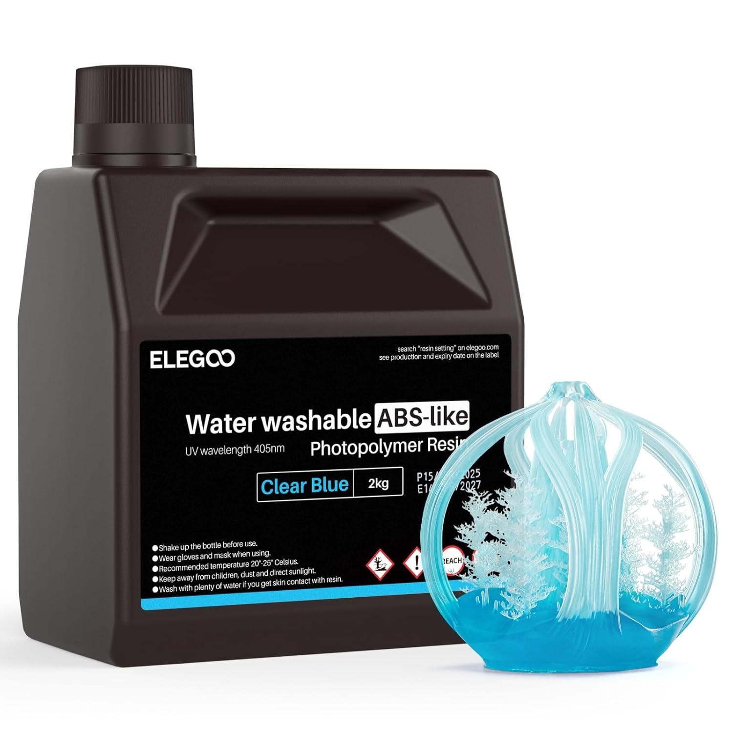 image:imageELEGOO 8K Water Washable ABSLike Resin for 3D Prints High Toughness Low Odor Perfect for Miniatures Prototypes amp Functional Parts Compatible with MSLADLPLCD 3D Printers Red Clay 2000gClear Blue