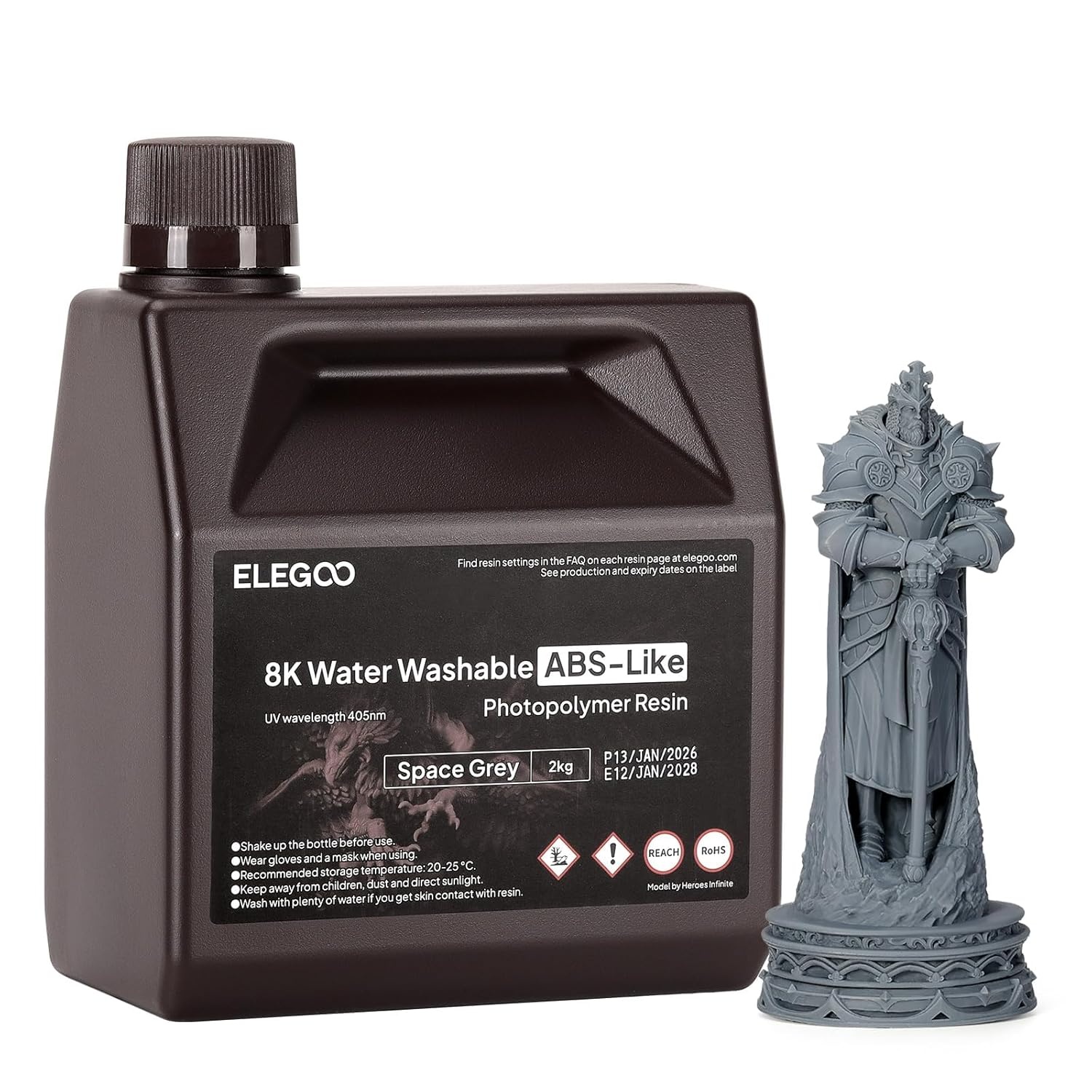 image:imageELEGOO 8K Water Washable ABSLike Resin for 3D Prints High Toughness Low Odor Perfect for Miniatures Prototypes amp Functional Parts Compatible with MSLADLPLCD 3D Printers Red Clay 2000gSpace Grey