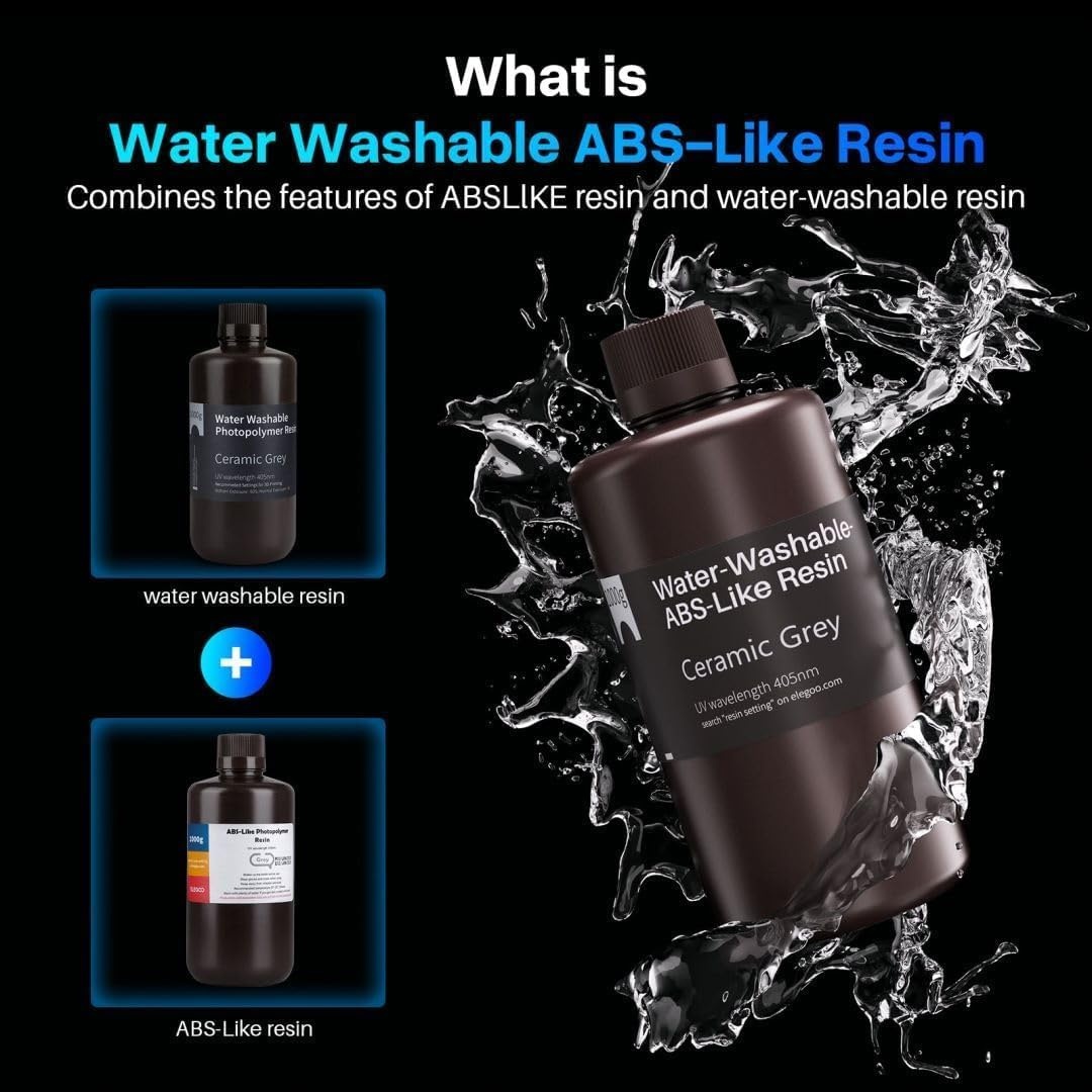 image:imageELEGOO 8K Water Washable ABSLike Resin for 3D Prints High Toughness Low Odor Perfect for Miniatures Prototypes amp Functional Parts Compatible with MSLADLPLCD 3D Printers Red Clay 2000gCeramic Grey