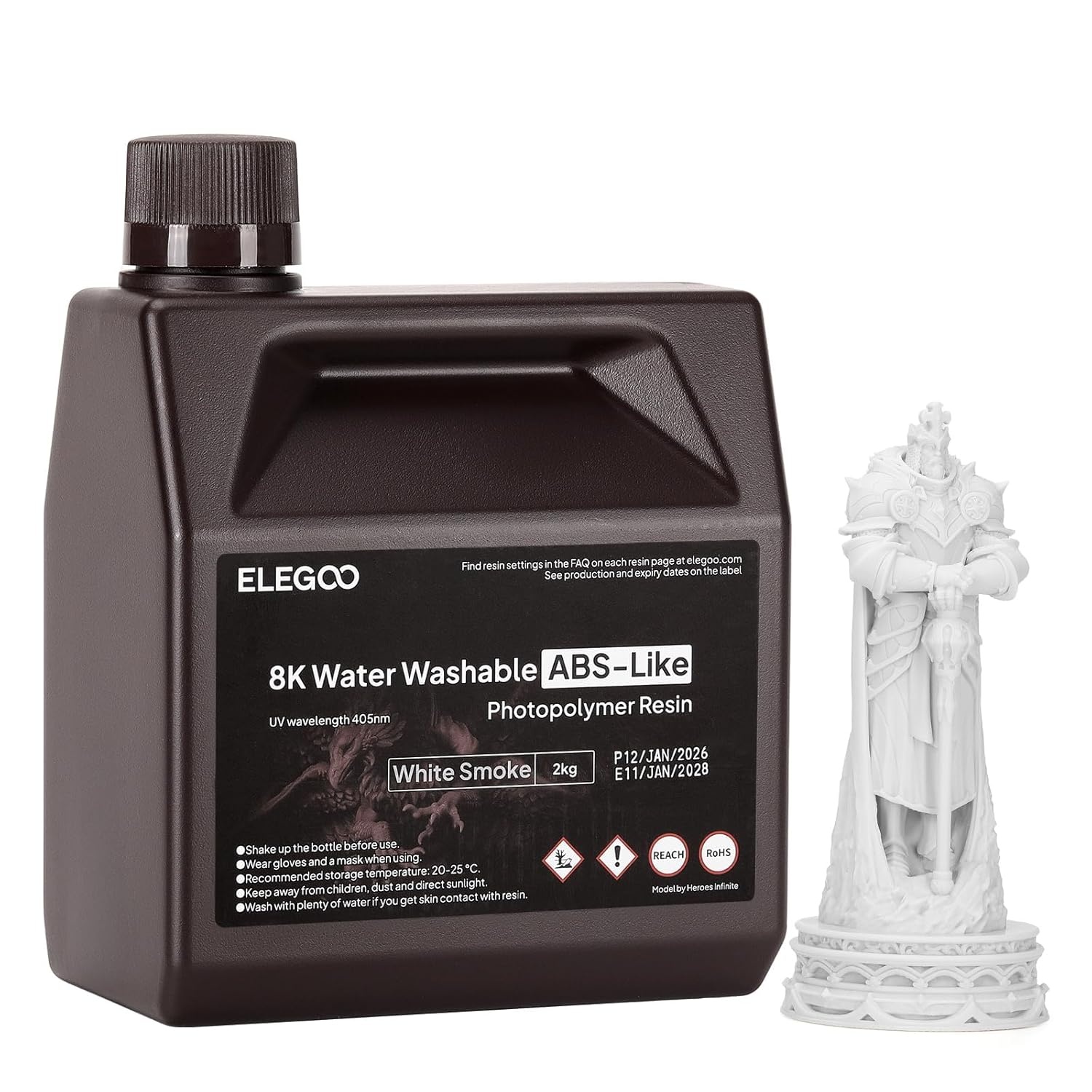 image:imageELEGOO 8K Water Washable ABSLike Resin for 3D Prints High Toughness Low Odor Perfect for Miniatures Prototypes amp Functional Parts Compatible with MSLADLPLCD 3D Printers Red Clay 2000gWhite Smoke